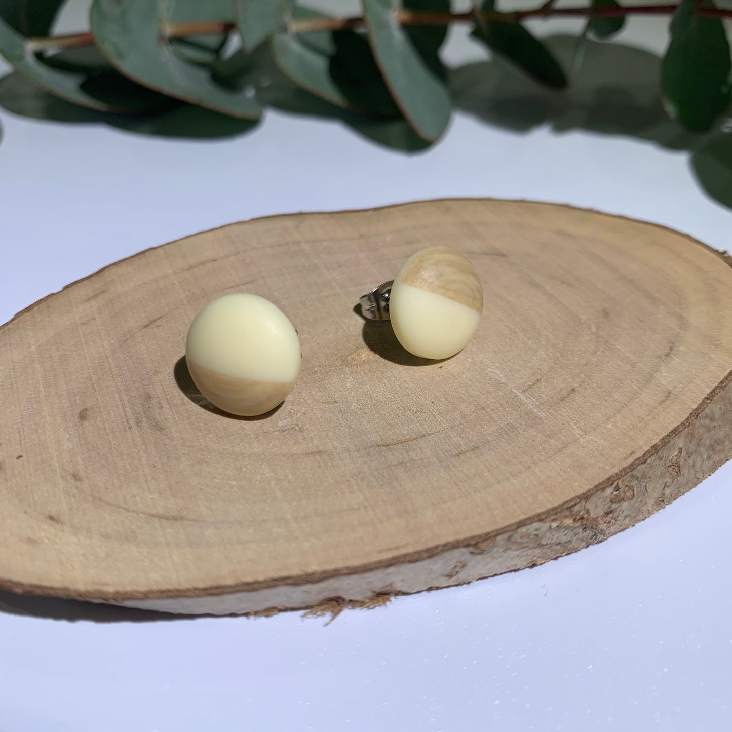 Stud Earrings. Half wooden and half pastel coloured resin stud earrings. Cute earrings. Pastel earrings. Earrings for women.