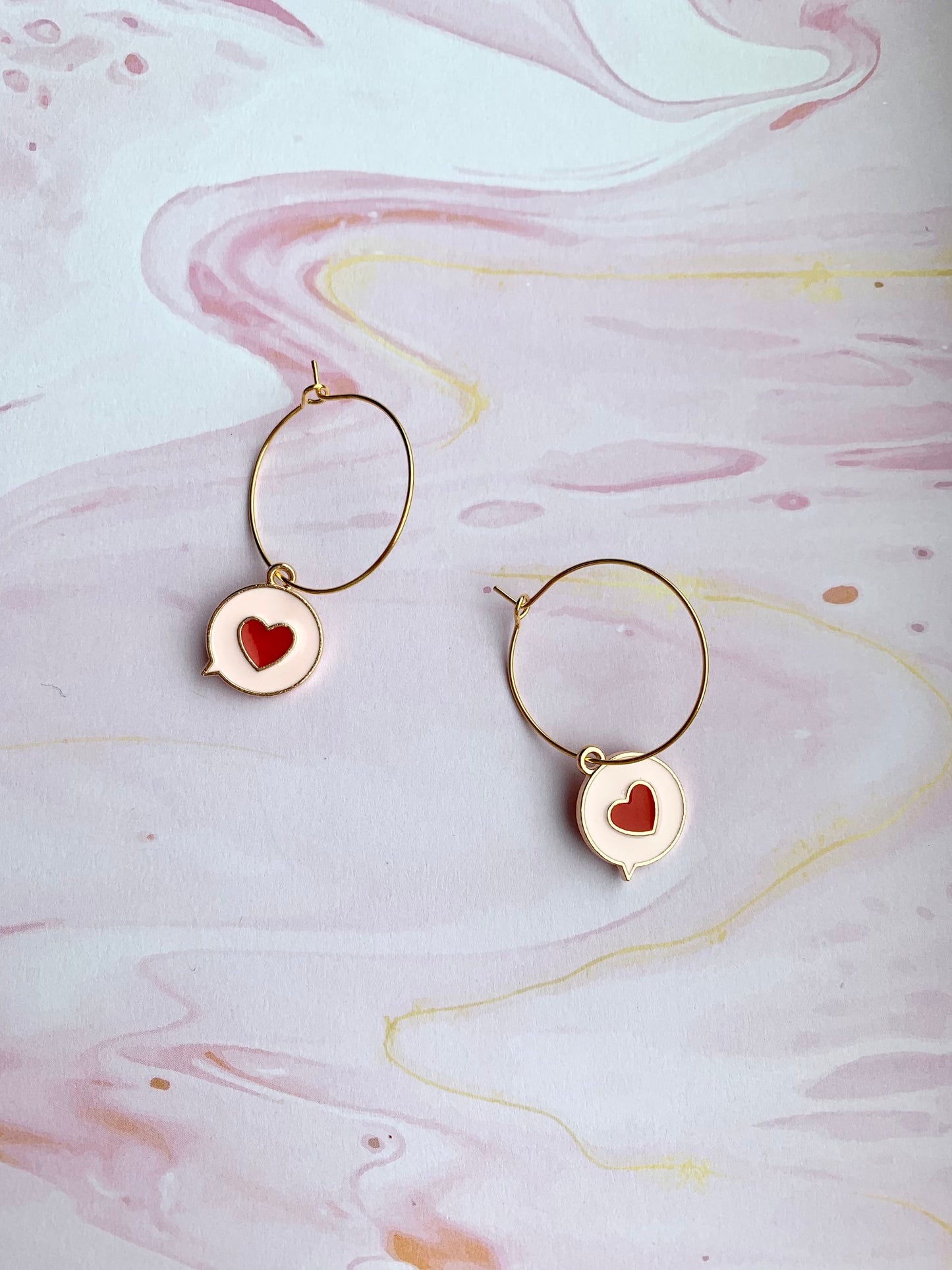 Love Heart Emoji Enamel Charm Hoop Earrings