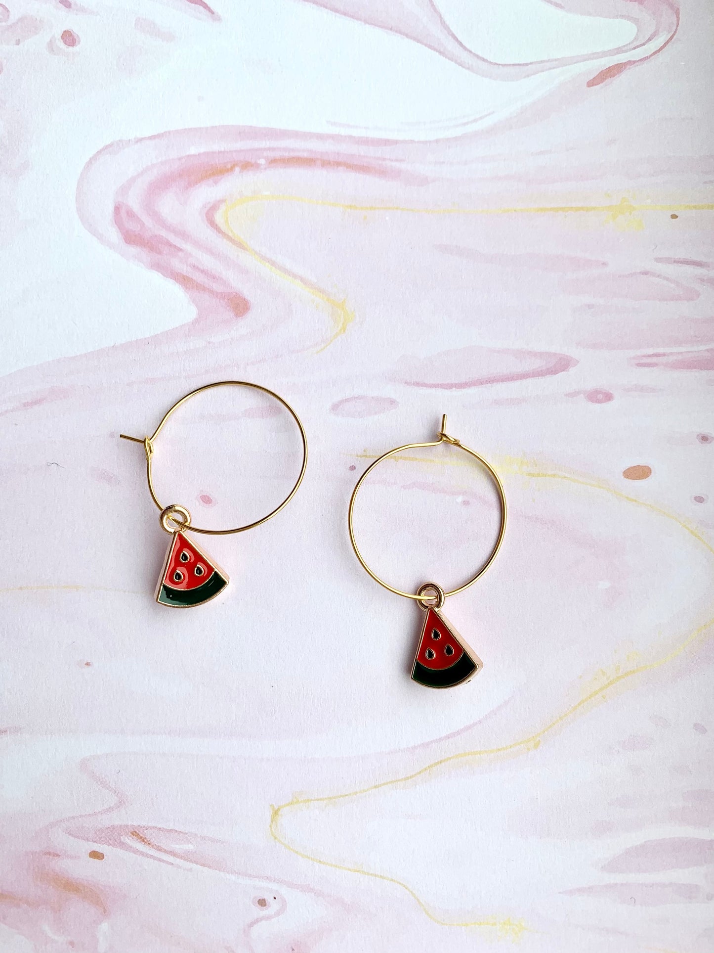 Watermelon Slice Enamel Hoop Earrings
