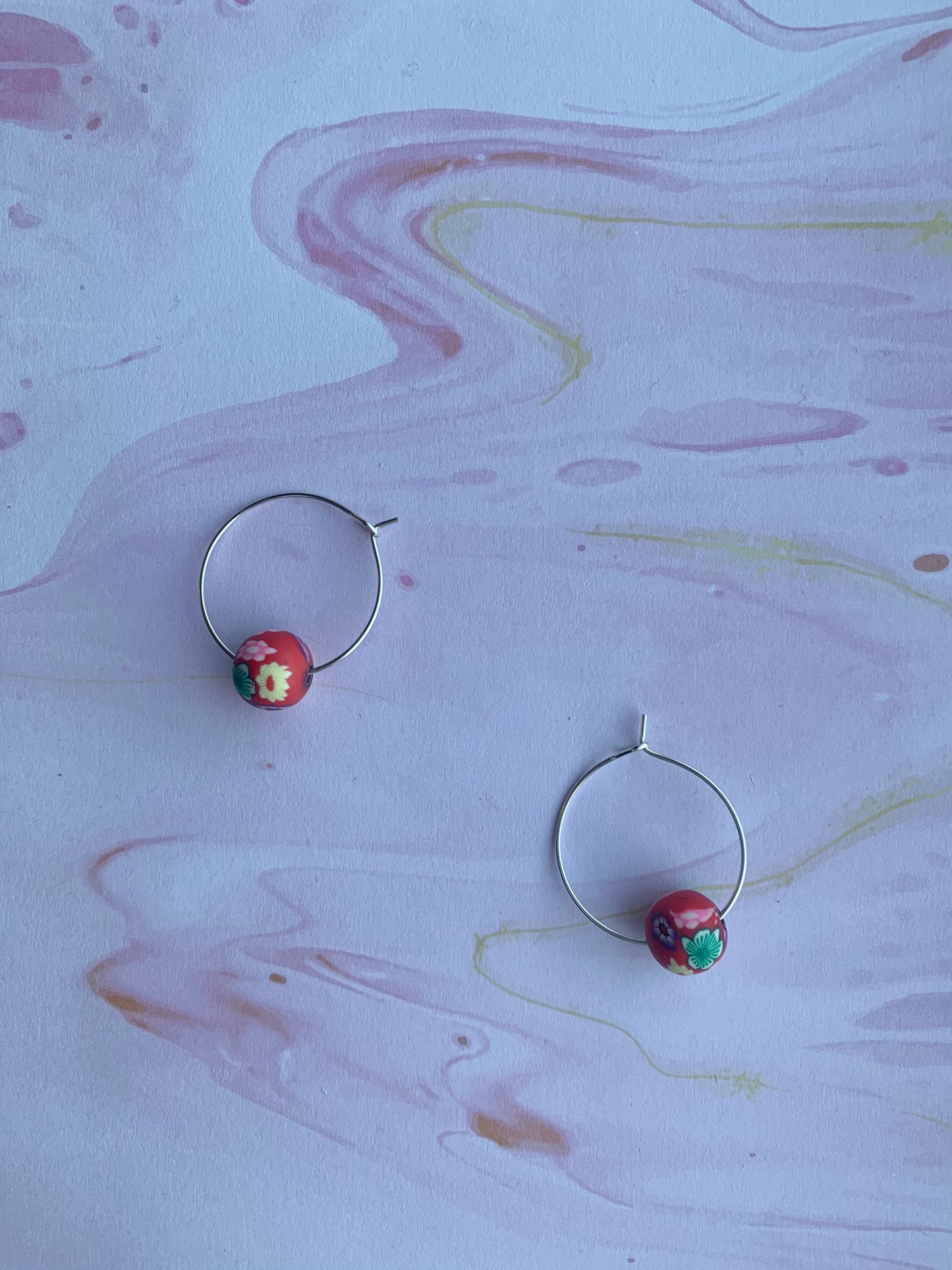 Flower Bead Hoop Earrings