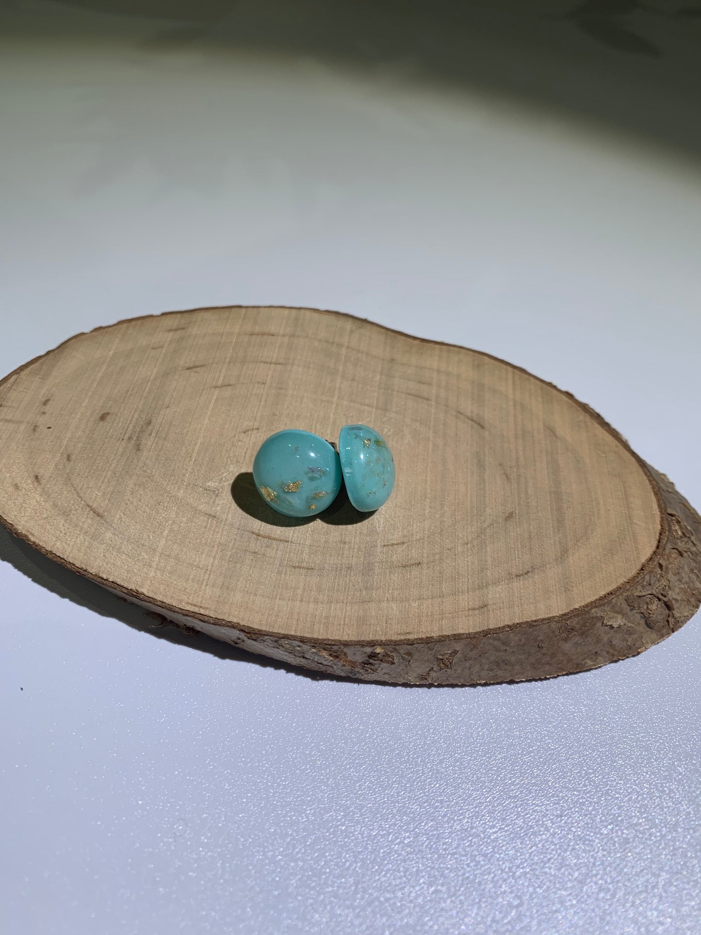 Turquoise and Speckled Gold Stud Earrings