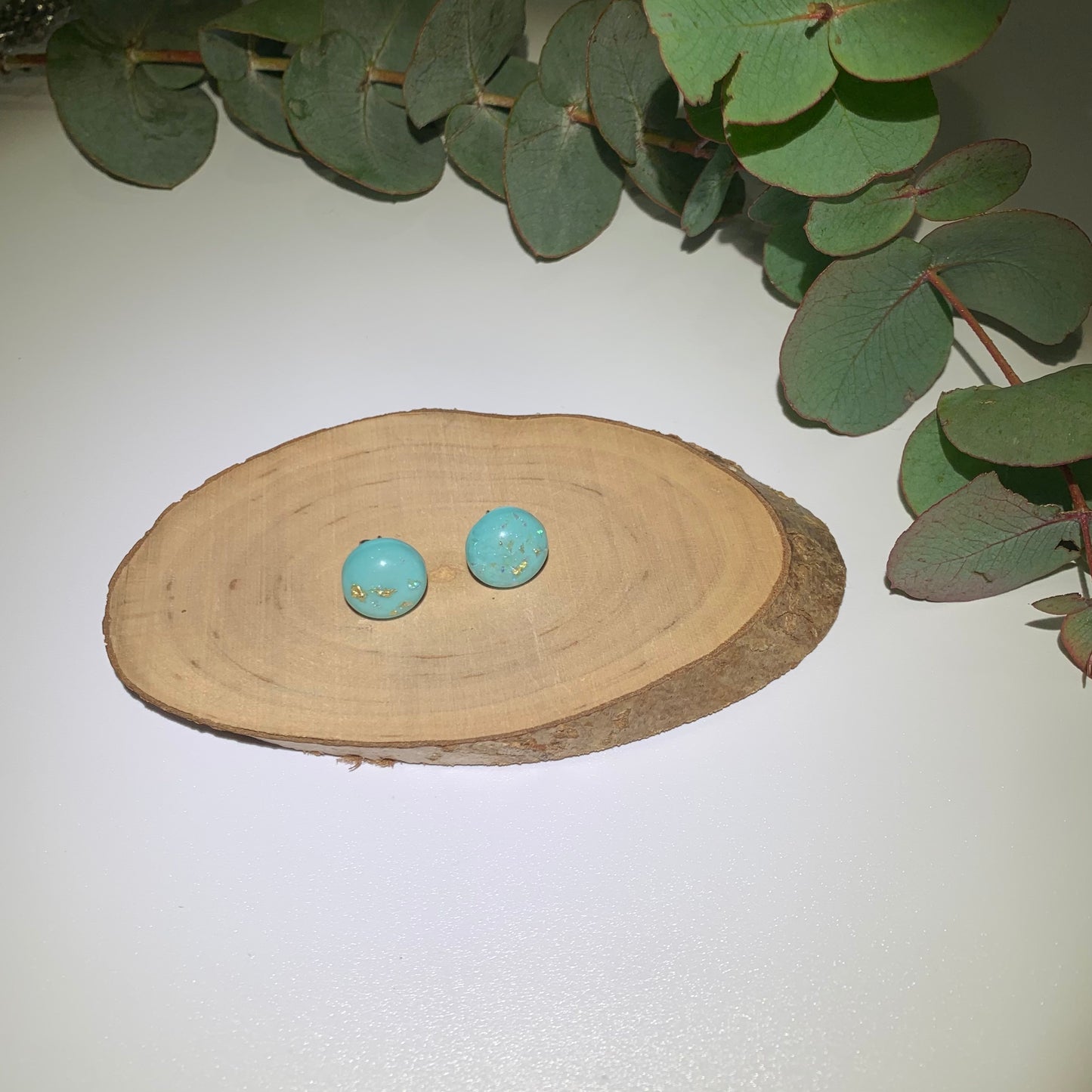 Turquoise and Speckled Gold Stud Earrings