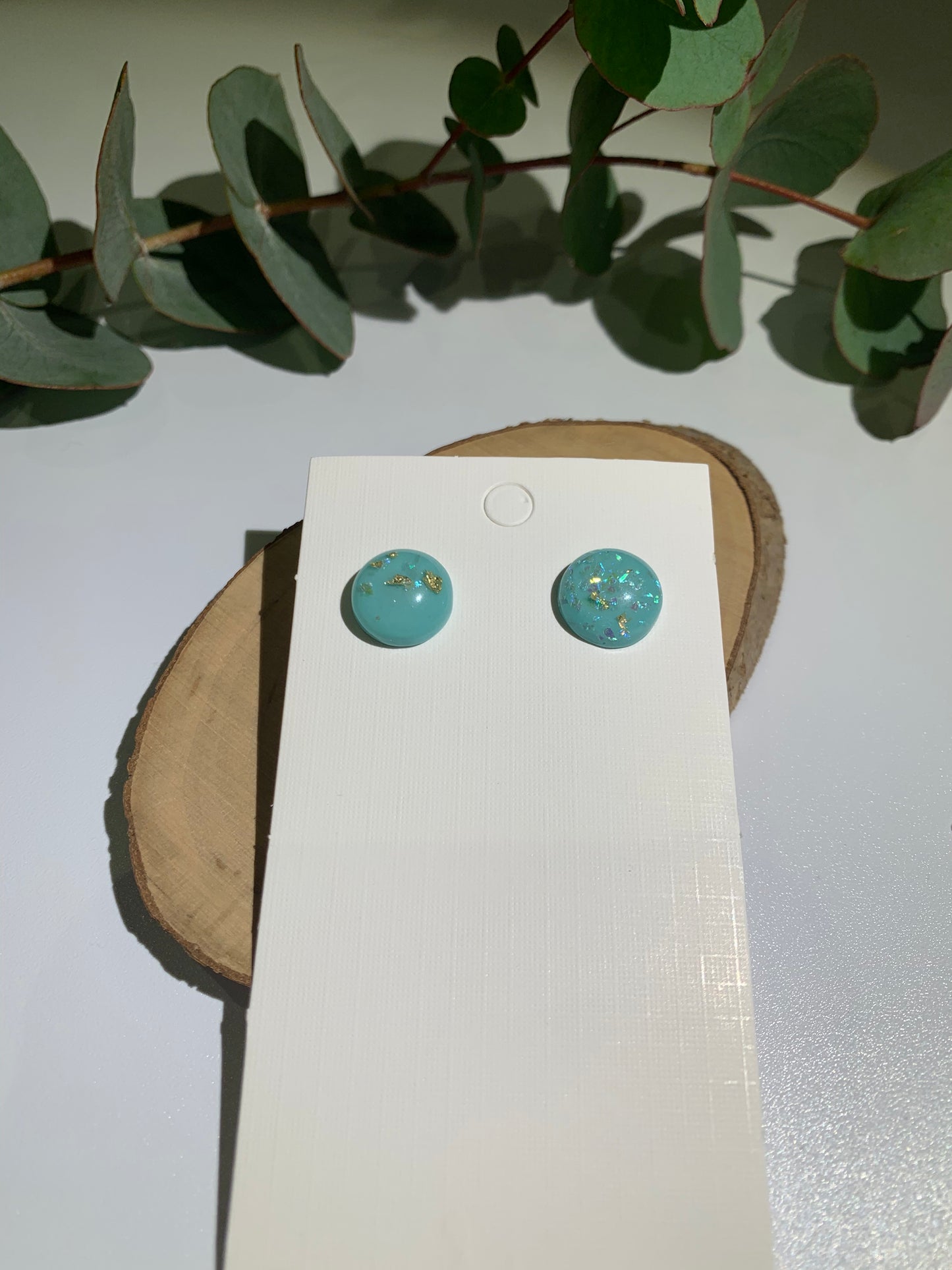 Turquoise and Speckled Gold Stud Earrings