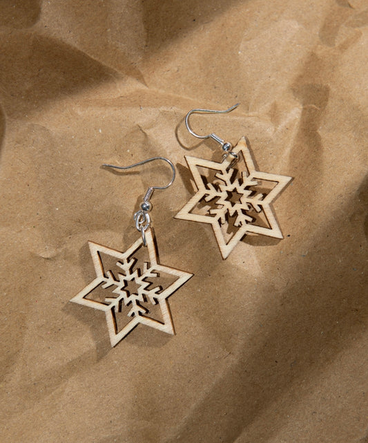 Wooden Star Earrings