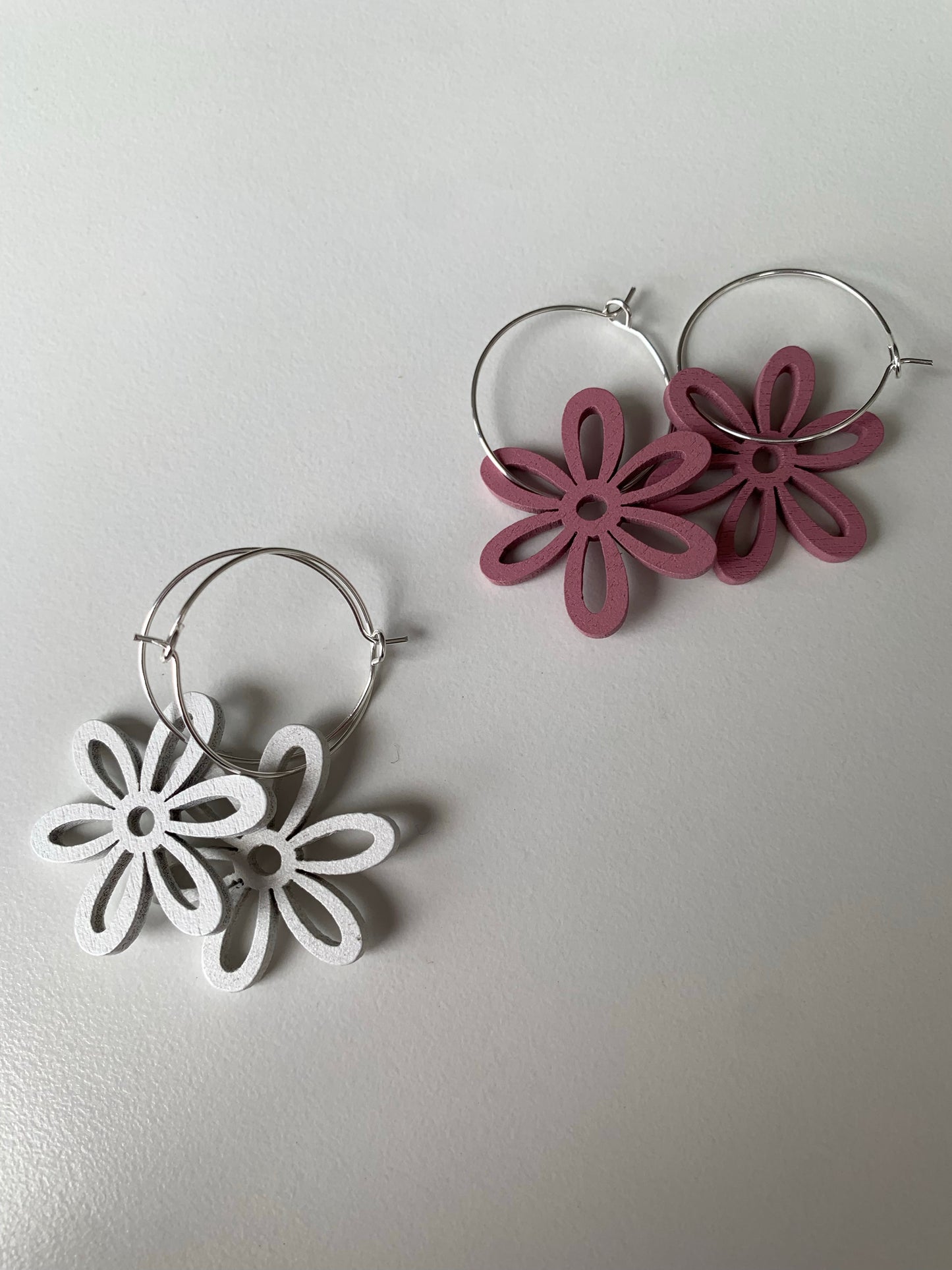 Wooden Daisy outline hoop earrings