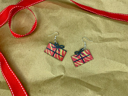 Wooden Christmas Present Earrings