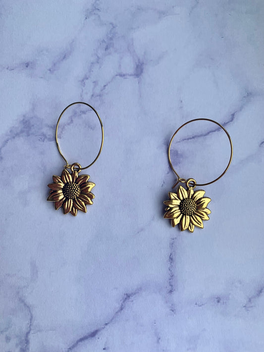 Gold Sunflower Earrings