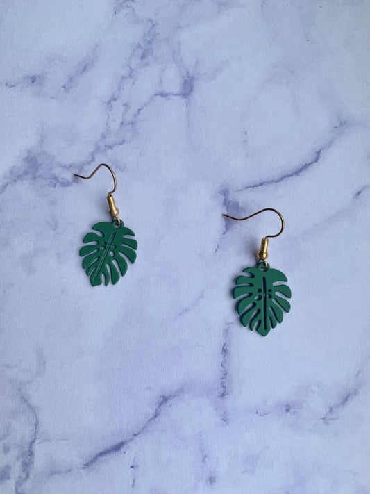 Green Tropical Leaf Earrings
