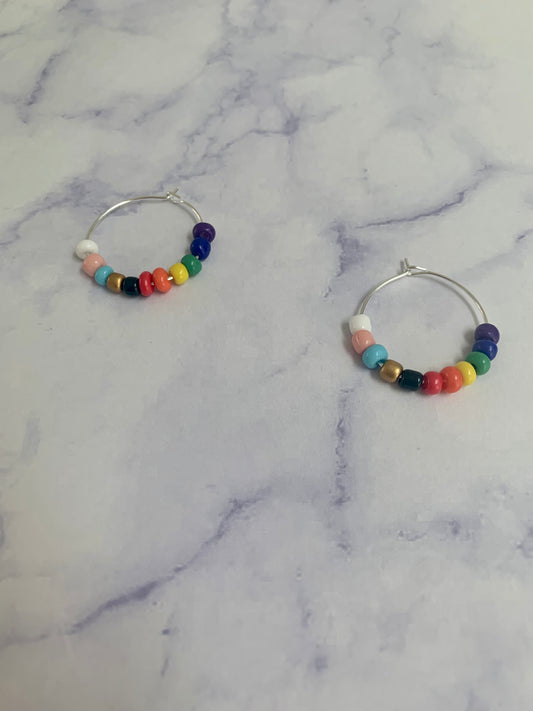 Progress Pride Bead Hoop Earrings