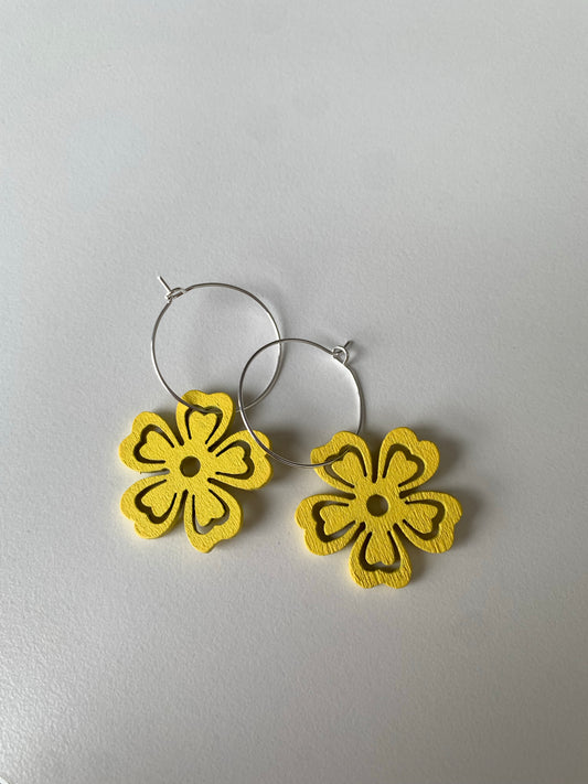 Wooden Hibiscus Flower Earrings