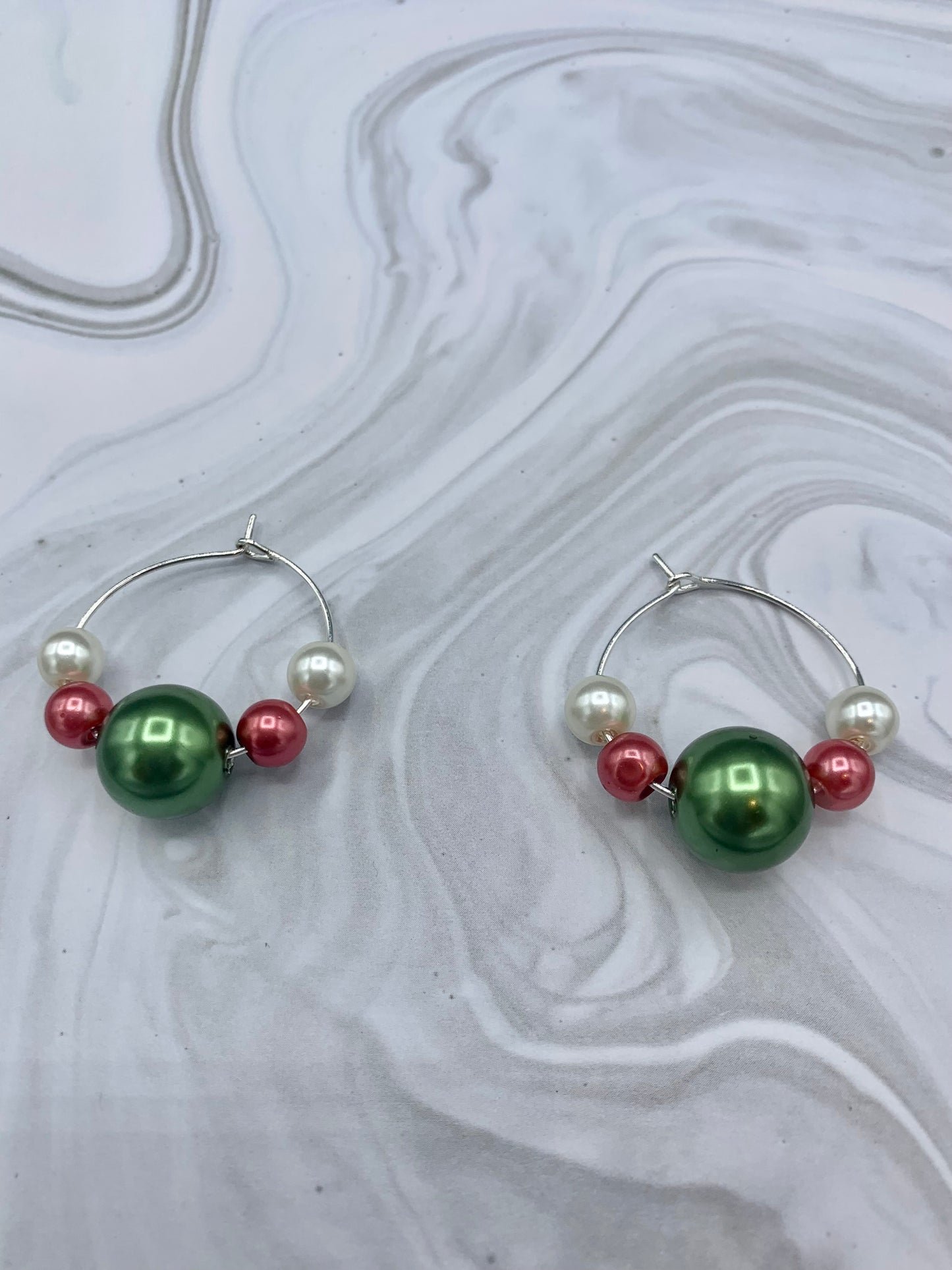 Beaded Christmas Hoop Earrings