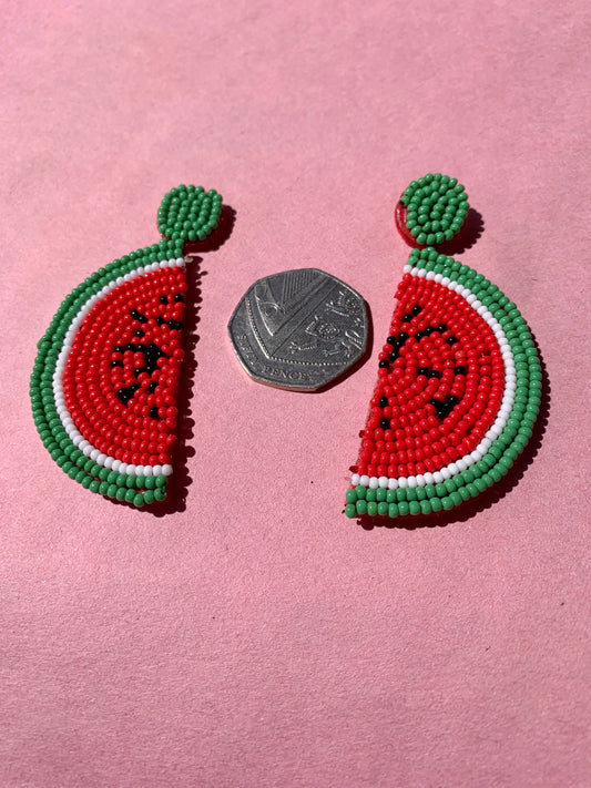 Watermelon Slice Bead Earrings