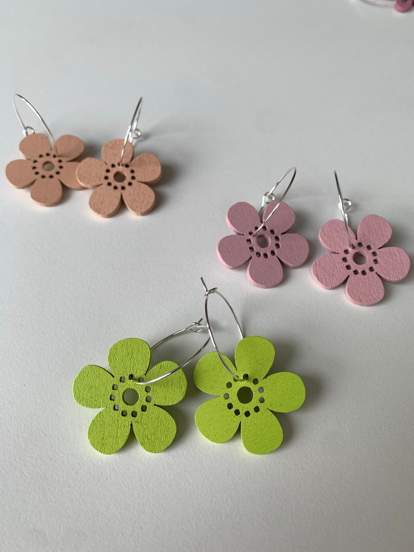Wooden Flower Hoop Earrings