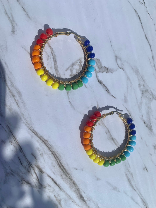Large Bead Rainbow Hoops