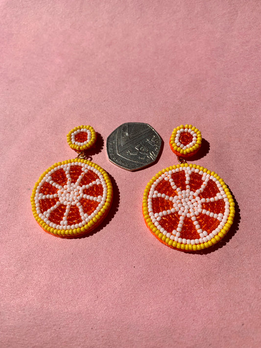 Orange Slice Beaded Earrings