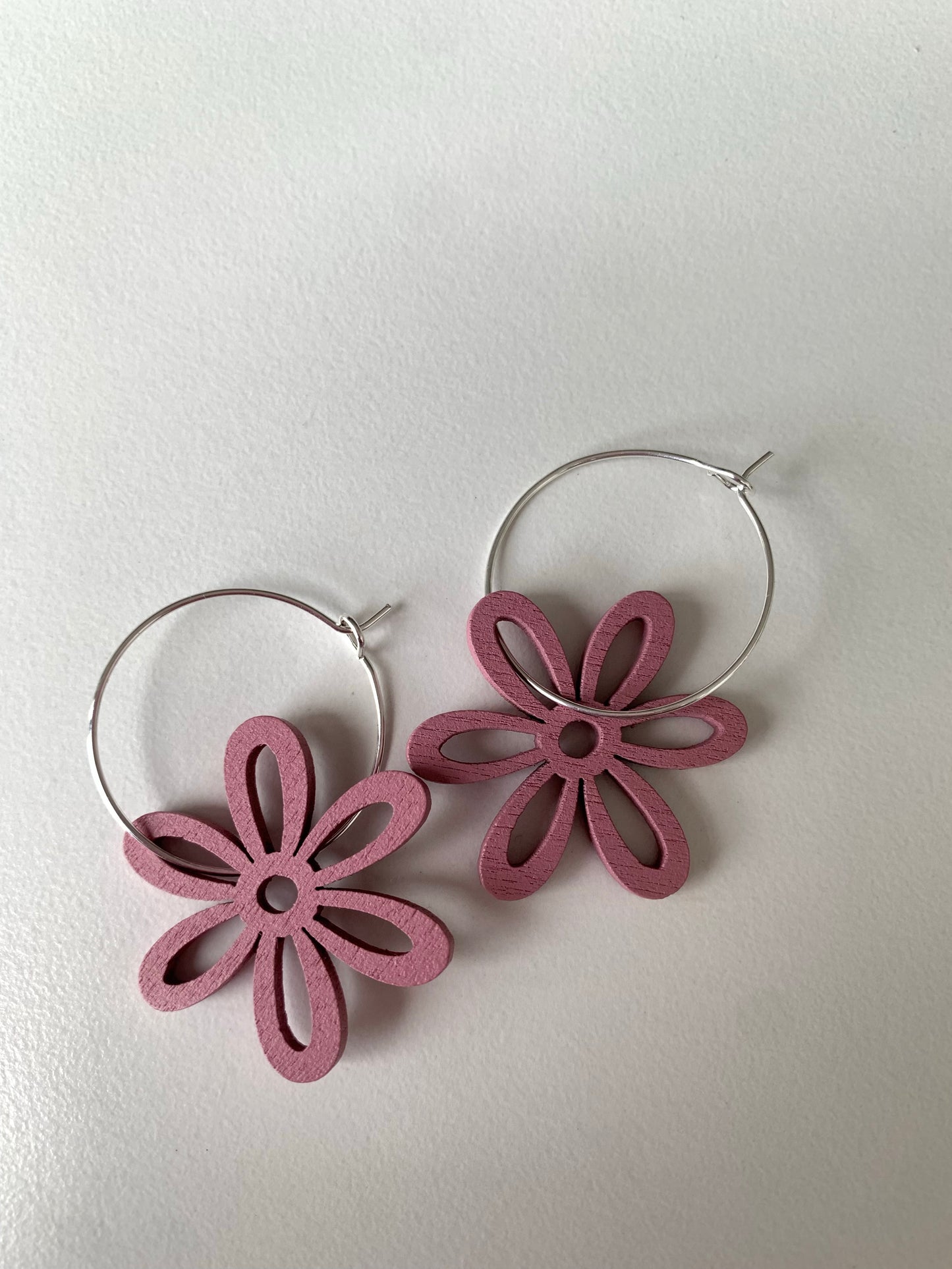 Wooden Daisy outline hoop earrings