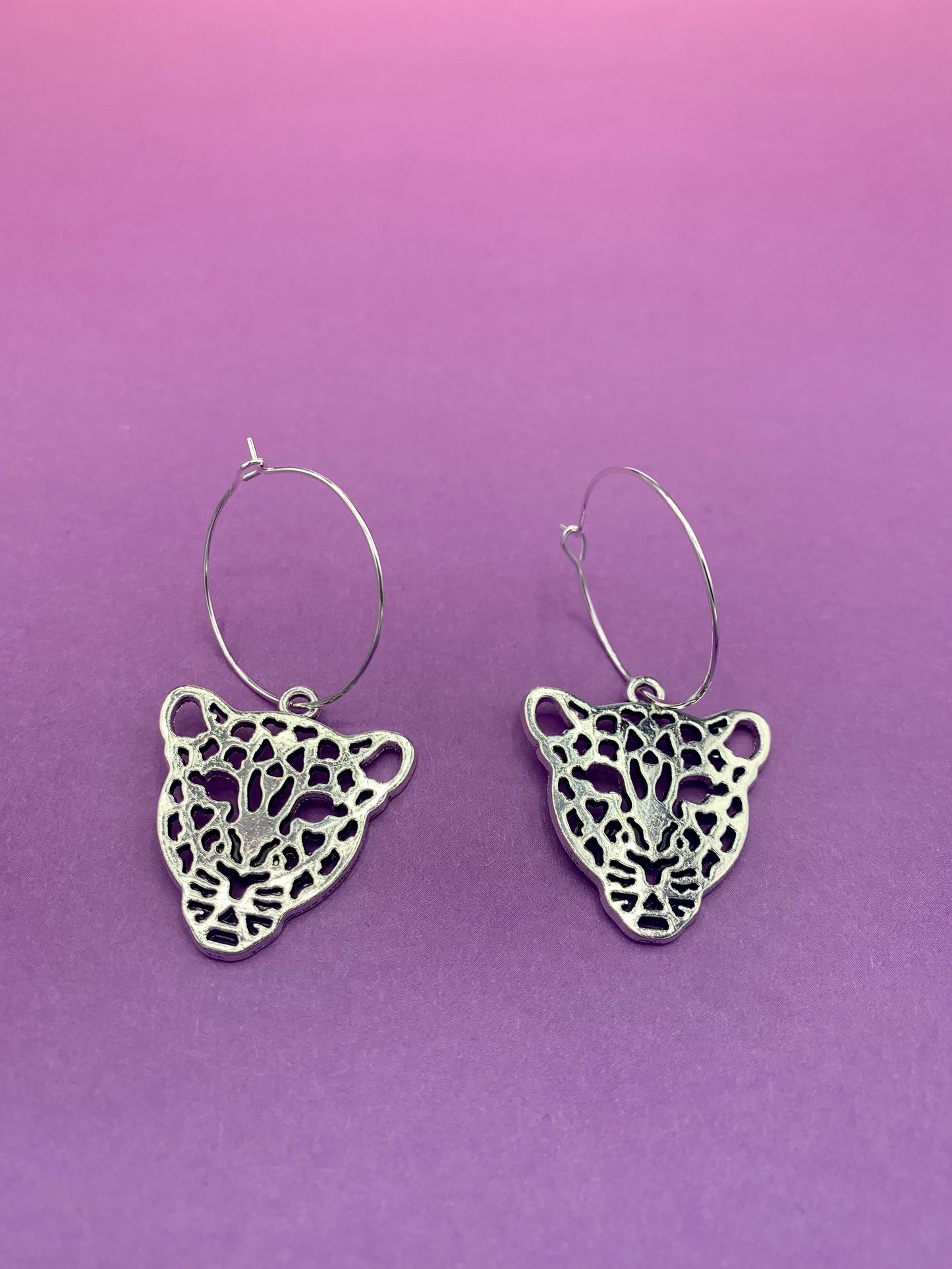Silver Leopard Face Earrings