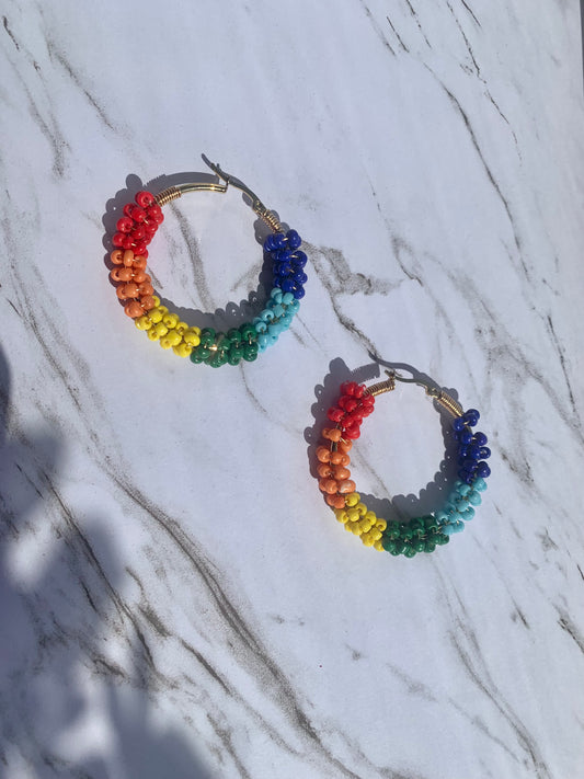 Large Seed Bead Rainbow Hoops
