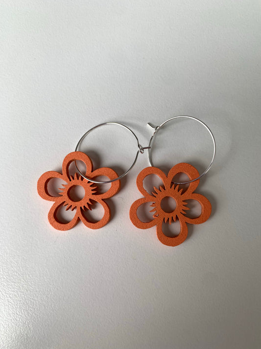 Wooden Flower Outline Earrings
