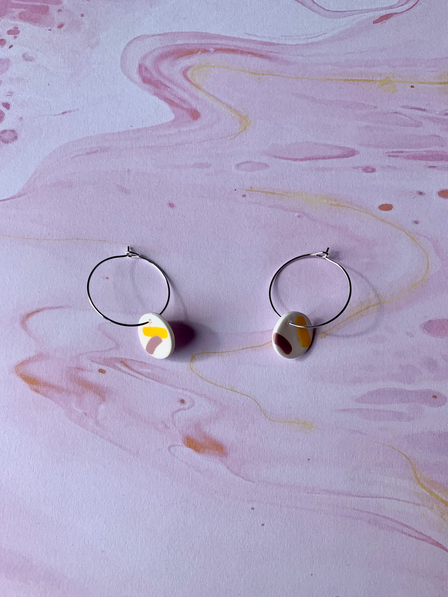 Pink and white confetti fimo earrings