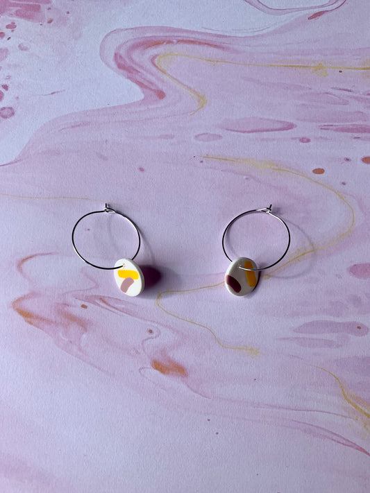 Pink and white confetti fimo earrings