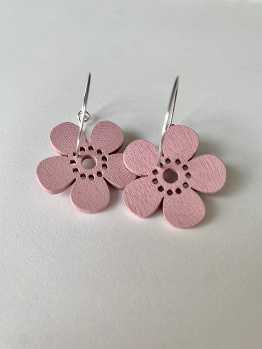 Wooden Flower Hoop Earrings