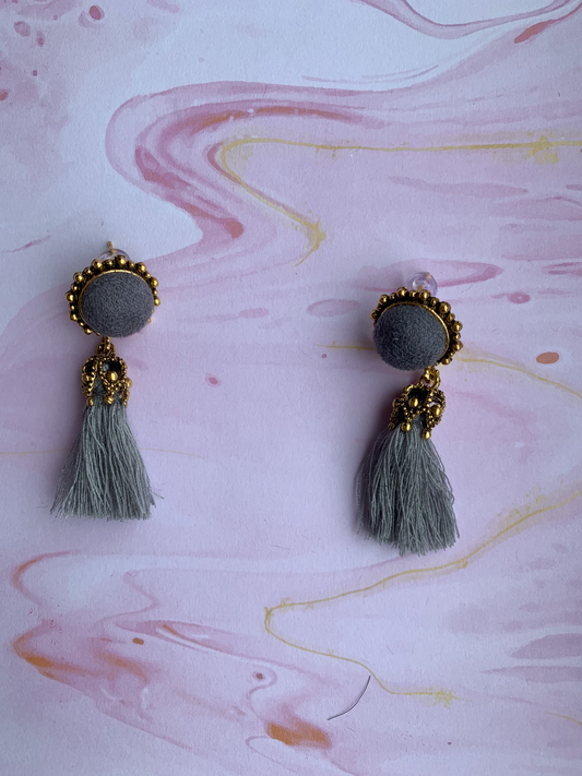 Grey Cushion Tassel Earrings