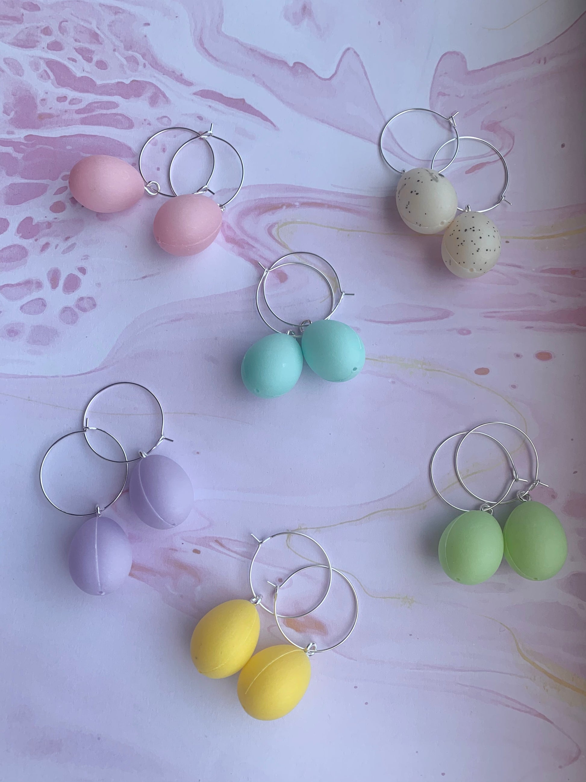 Easter Earrings. Plastic egg novelty easter earrings in pastel or speckled colours. Hoop earrings. Novelty earrings. pastel earrings. 