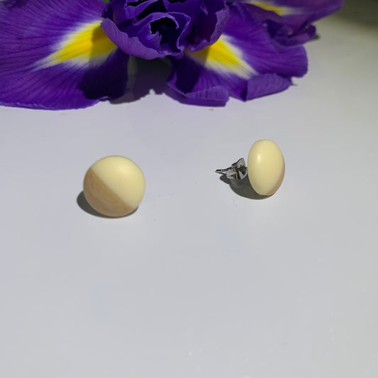 Stud Earrings. Half wooden and half pastel coloured resin stud earrings. Cute earrings. Pastel earrings. Earrings for women. Cream Earrings
