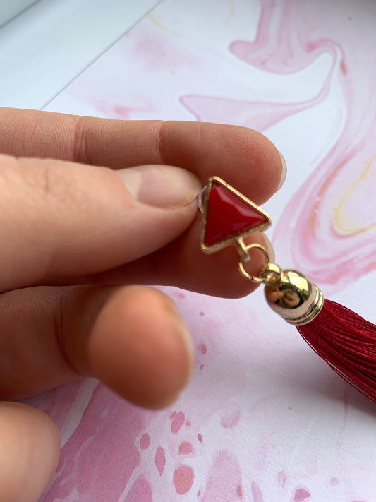 Deep Pink and Gold Triangle Tassel Earrings