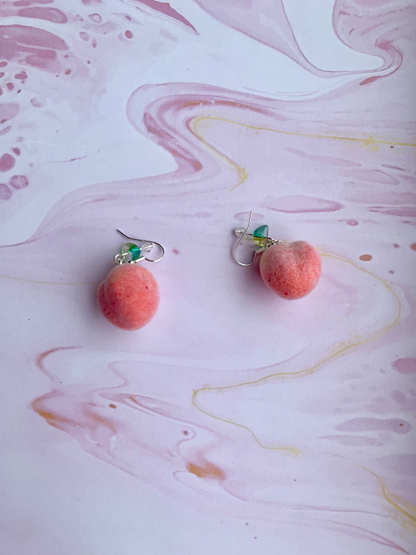 Fuzzy peach earrings. novelty earrings 