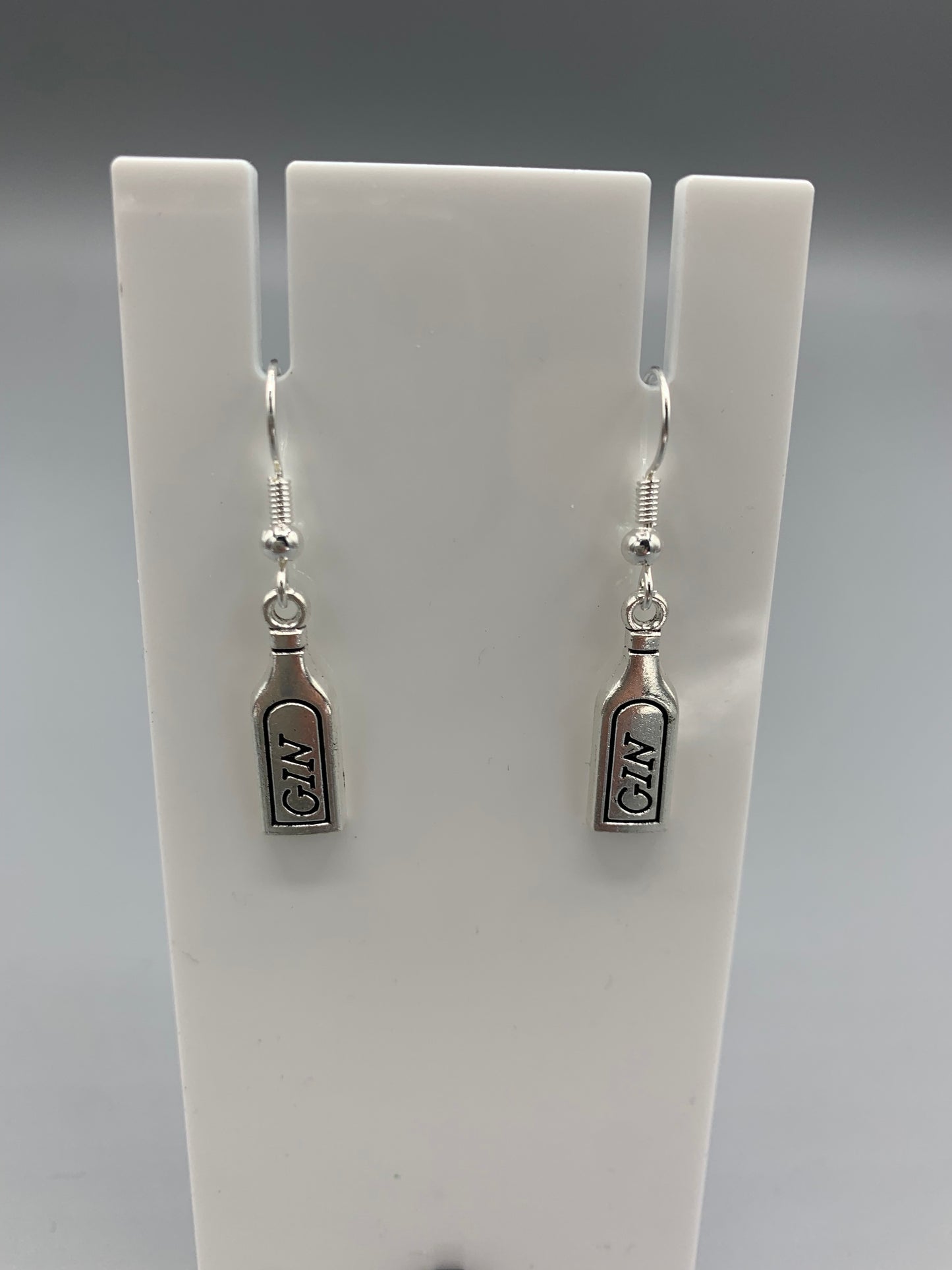 Lightweight gin bottle earrings on hooks, unique accessory for gin enthusiasts and perfect for festive gifting