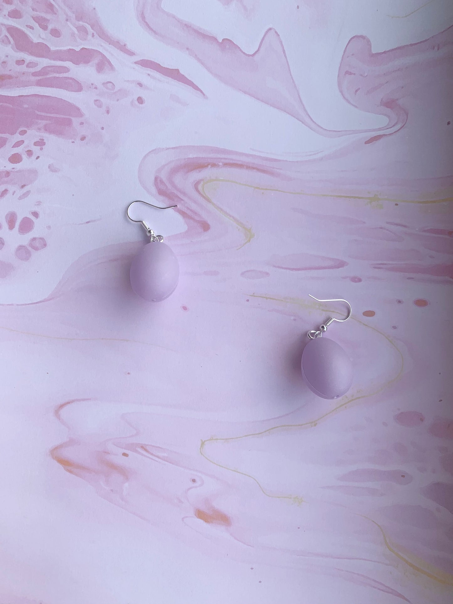 Easter Earrings. Pastel purple easter egg earrings on silver plated hooks. Plastic egg novelty easter earrings in pastel or speckled colours. Hoop earrings. Novelty earrings. pastel earrings. 