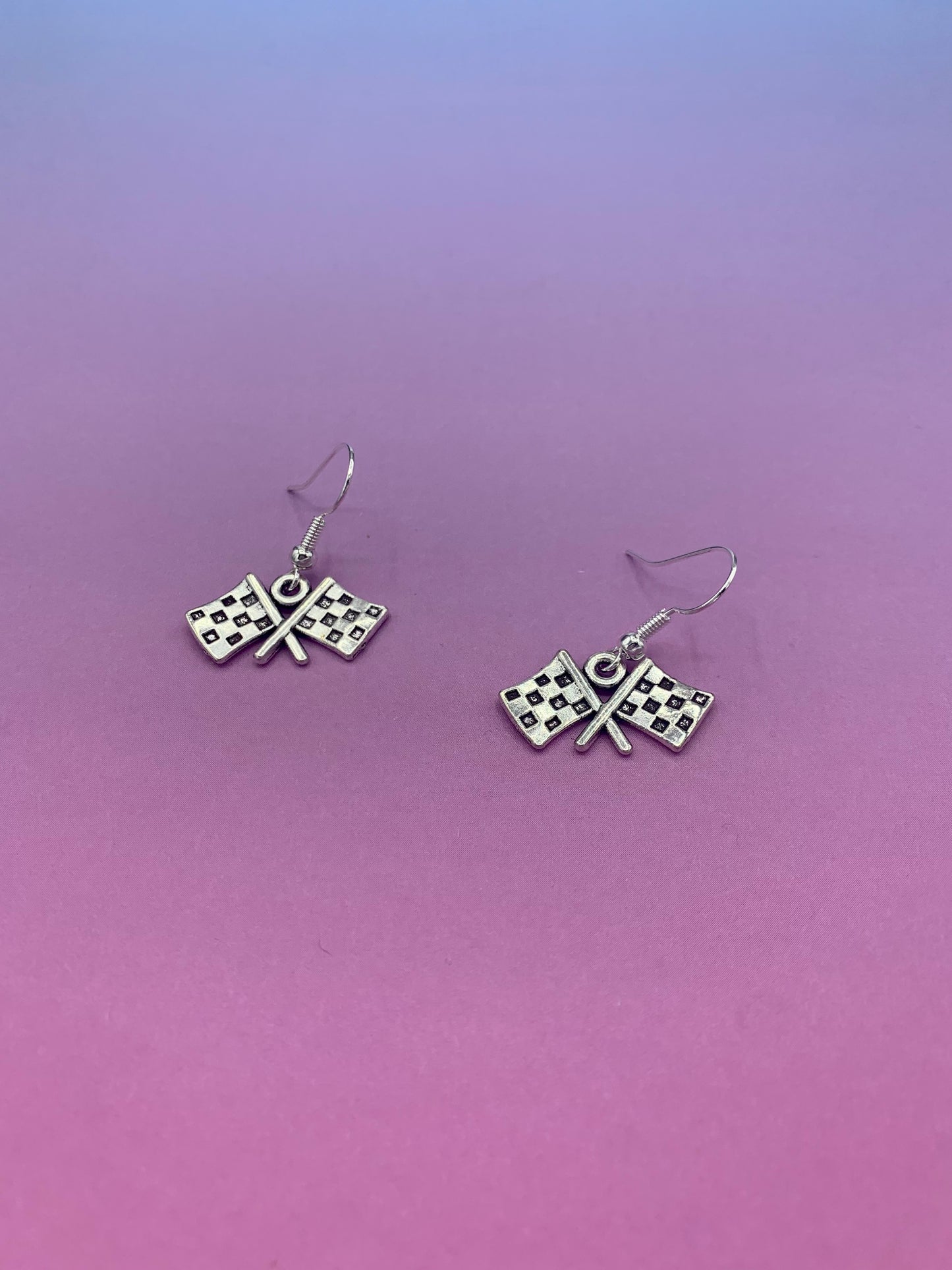 Racing Chequered Flag Earrings with silver-plated hooks