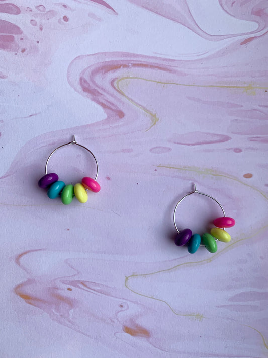 rainbow bead earrings. handmade earrings. rainbow earrings. 