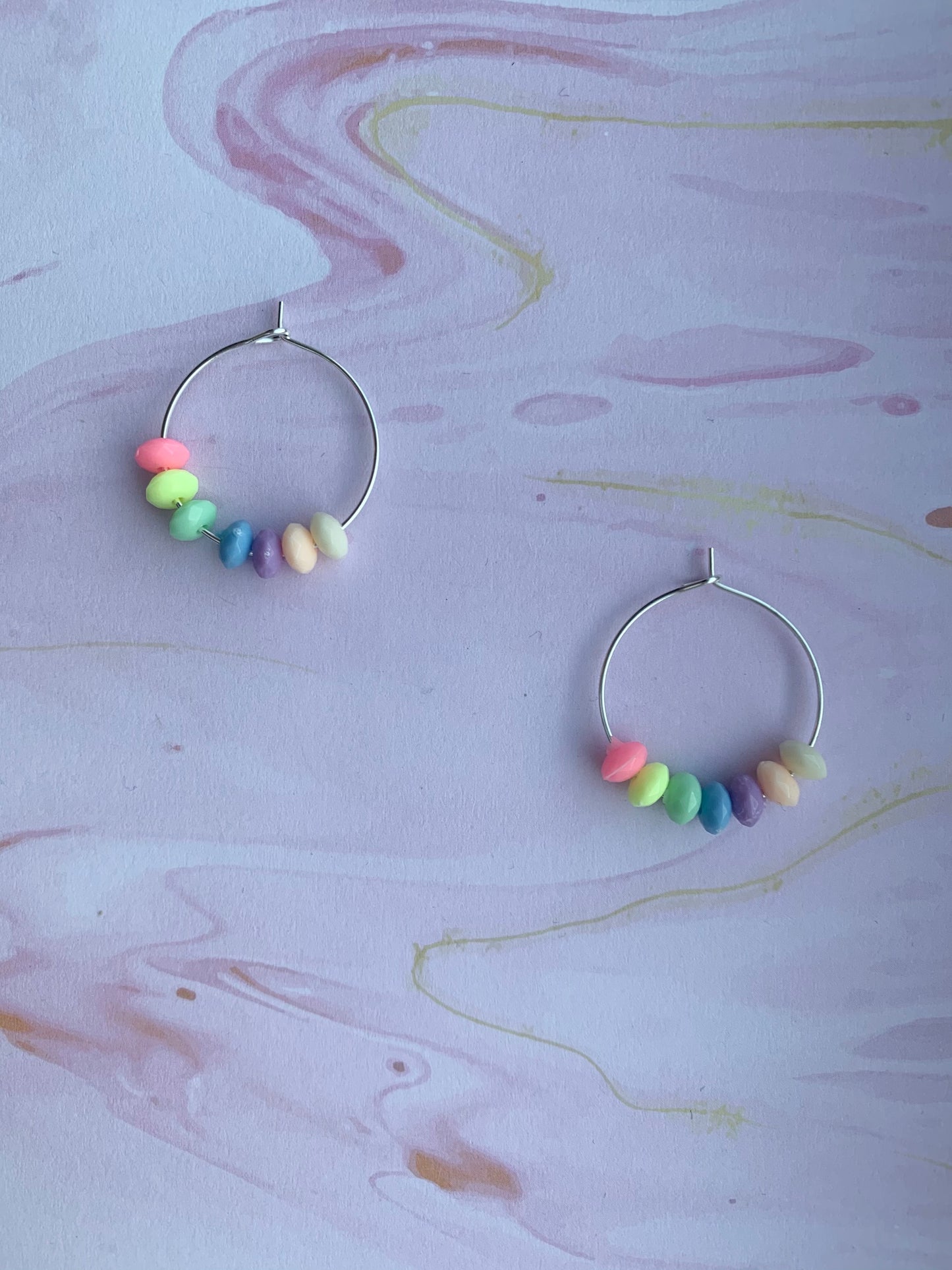 Pastel rainbow bead earrings. hoop earrings. pride earrings. cute earrings for teenage girls.