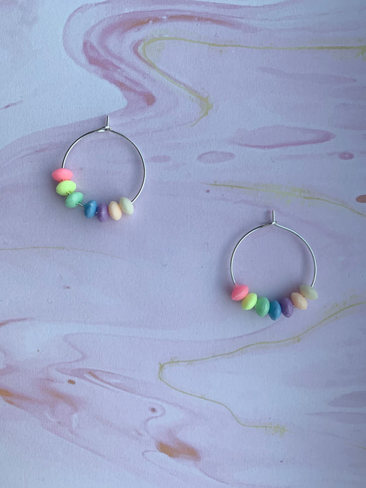 Pastel rainbow bead earrings. hoop earrings. pride earrings. cute earrings for teenage girls.