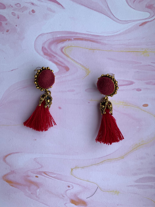 Red Cushion Tassel Earring