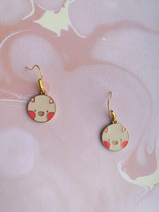 Enamel Pink Pigs Earrings