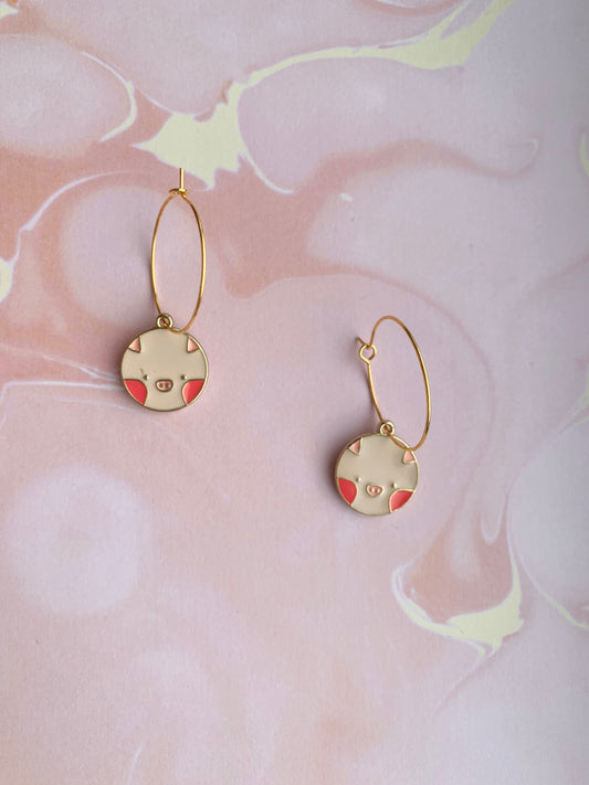 Enamel Pink Pigs Earrings