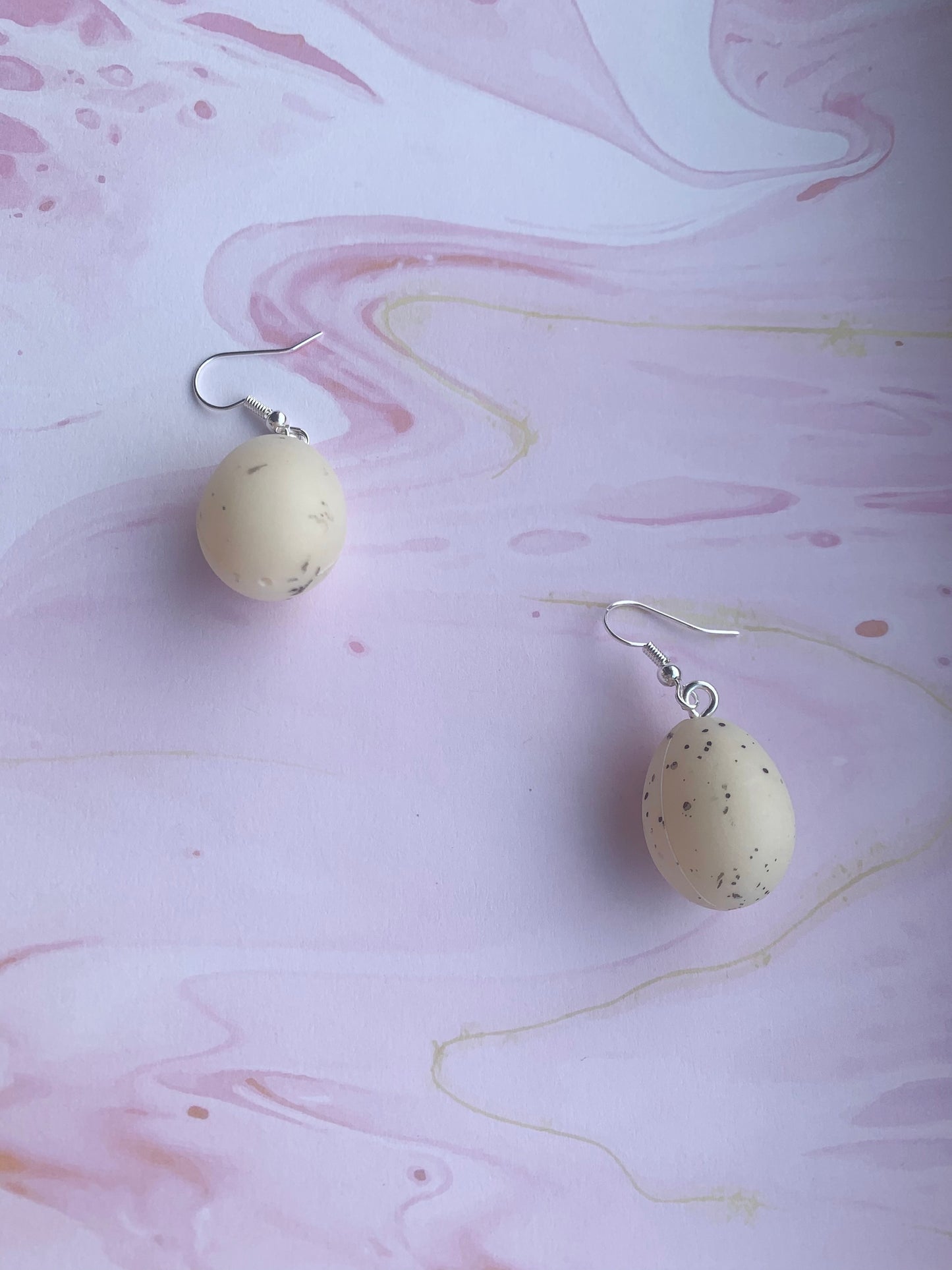 Easter Earrings. Speckled egg earrings on silver plated hooks. Plastic egg novelty easter earrings in pastel or speckled colours. Hoop earrings. Novelty earrings. pastel earrings.egg earrings. 