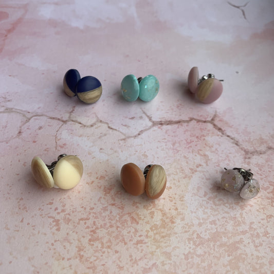 Stud Earrings. Half wooden and half pastel coloured resin stud earrings. Cute earrings. Pastel earrings. Earrings for women. 