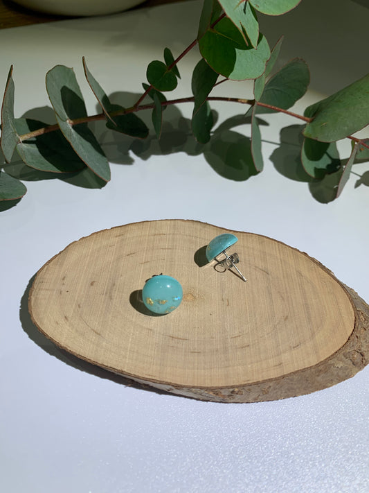 Turquoise and Speckled Gold Stud Earrings