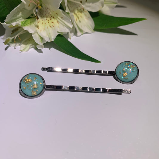 Turquoise and Speckled Gold Hair Grips