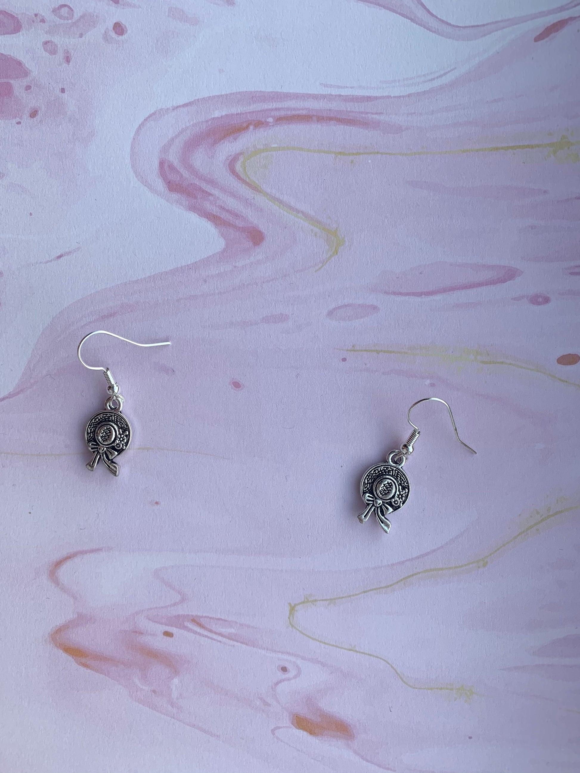 Alloy silver coloured vintage hat charm on silver plated hooks. vintage earrings. cute earrings. earrings for girls.