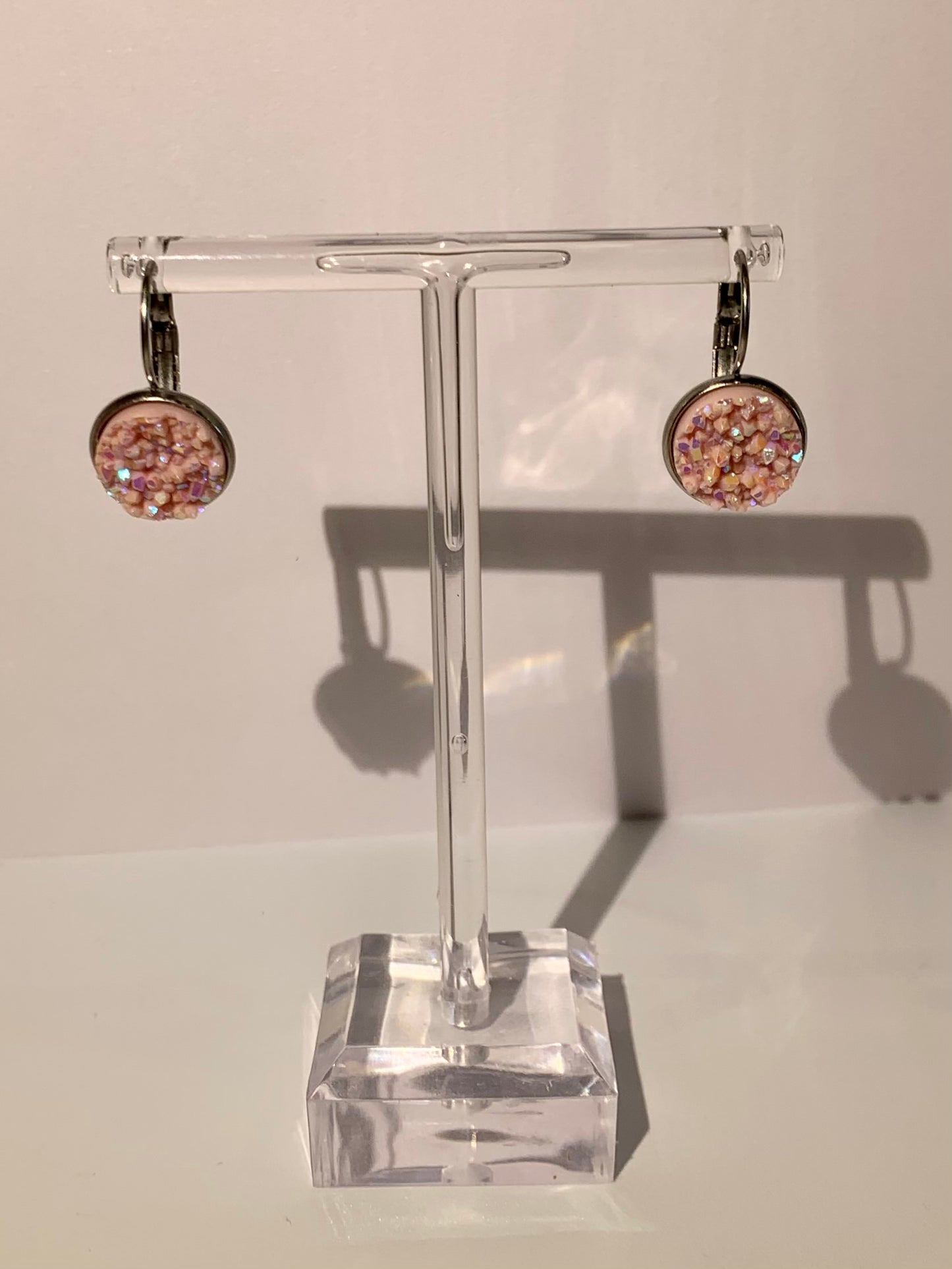 Light Pink Natural Ore Style Sleeper Earring