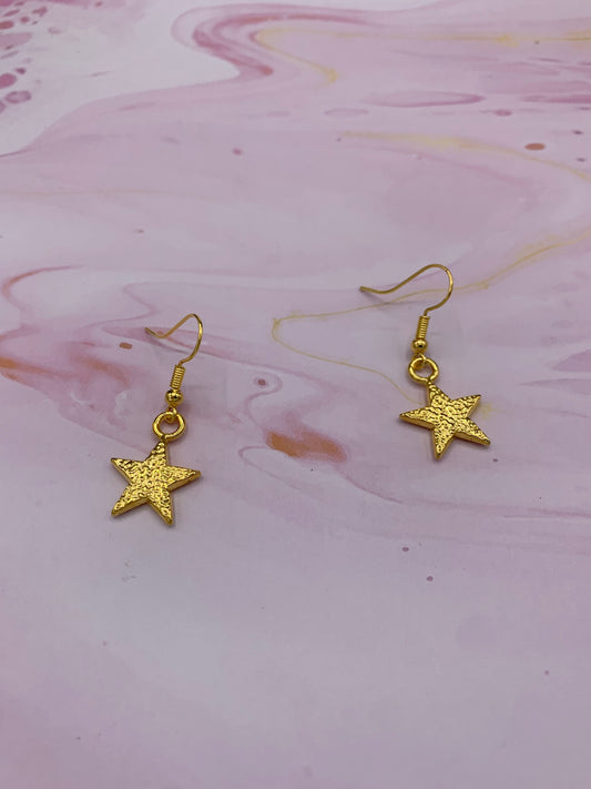 Star Gold Textured Earrings