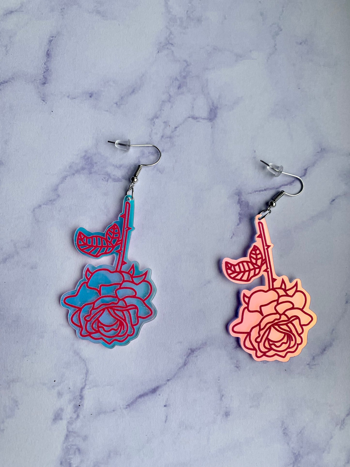 Holographic Acrylic Rose Earrings
