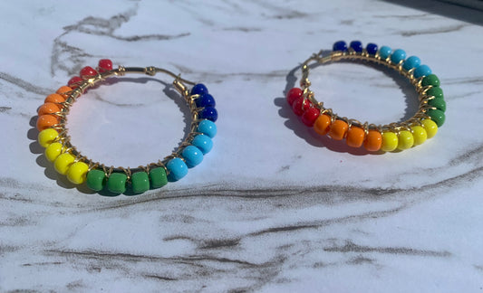 Large Bead Rainbow Hoops