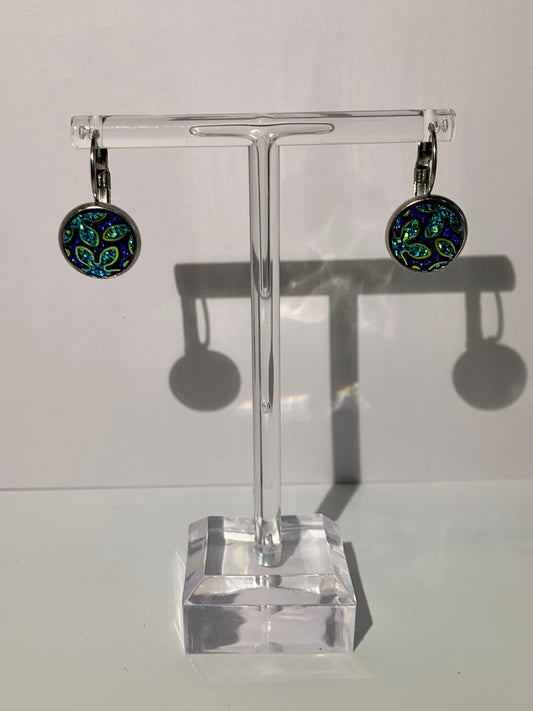 Blue and Gold Flower Sleeper Earrings